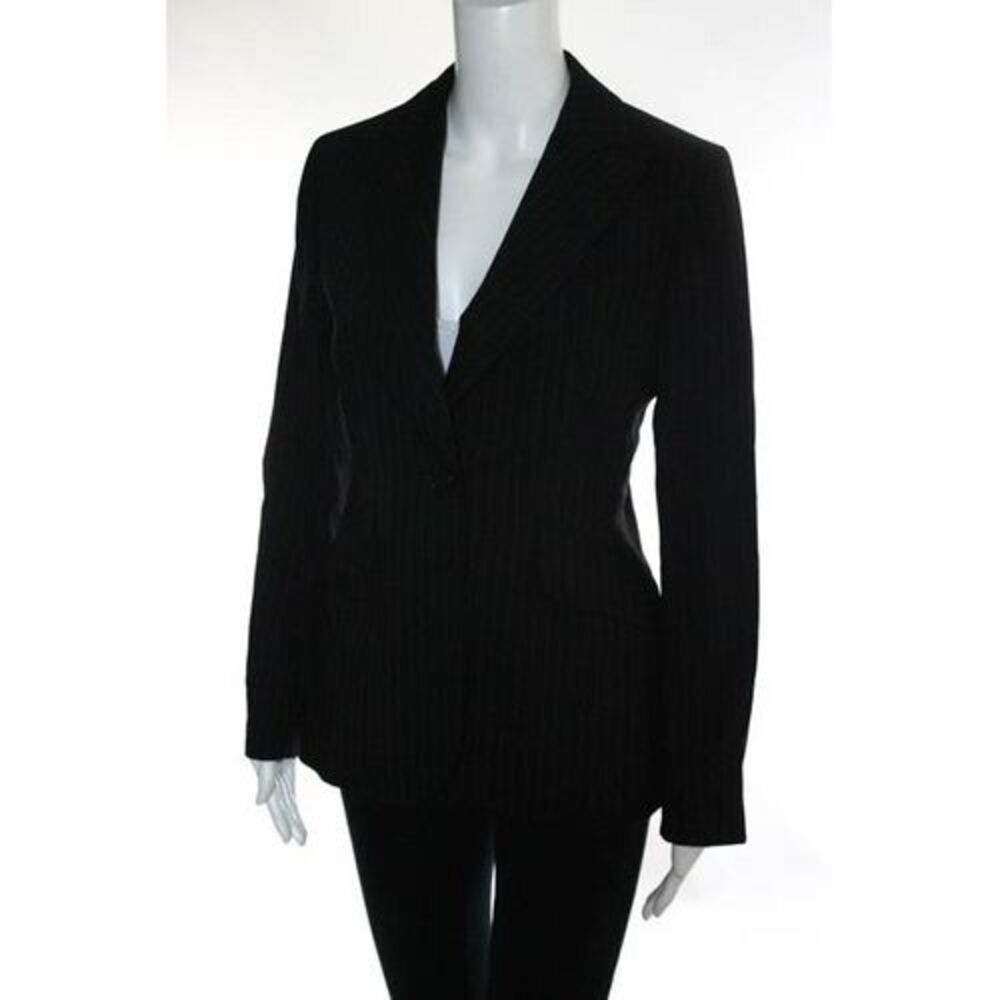 Escada Edition Black Creme Wool Pinstriped One Button Blazer Size EUR 34 - Picture 2 of 5